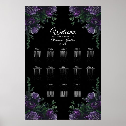 Black Purple Floral Elegant Wedding Gothic Poster