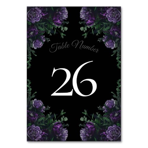 Black Purple Floral Elegant Wedding Gothic Table Number