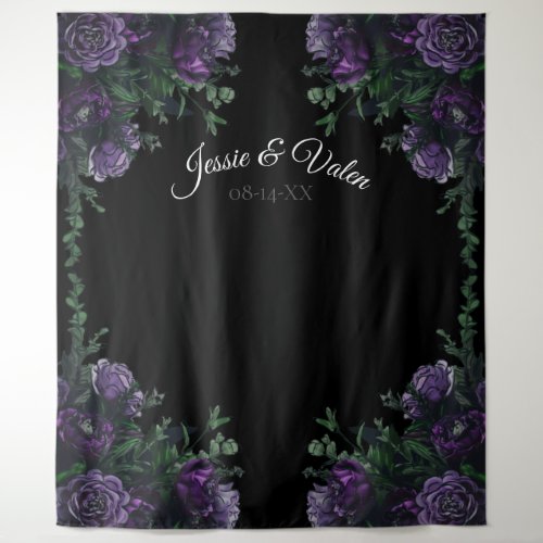 Black Purple Floral Elegant Wedding Gothic Tapestry