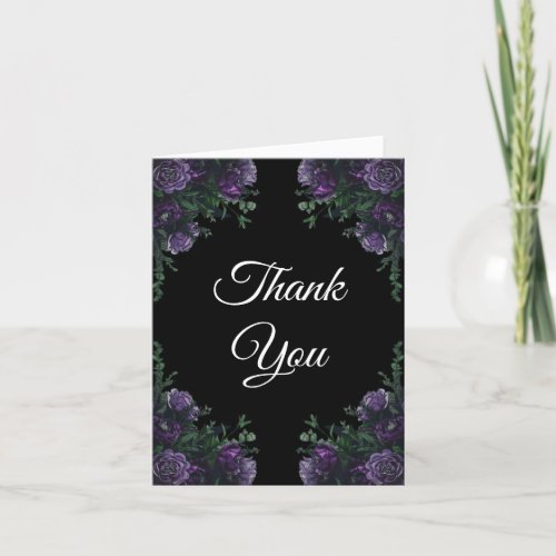 Black Purple Floral Elegant Wedding Gothic Thank You Card
