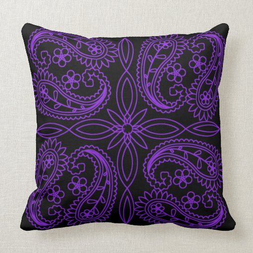 Black & Purple Floral Paisley Pattern Throw Pillow | Zazzle