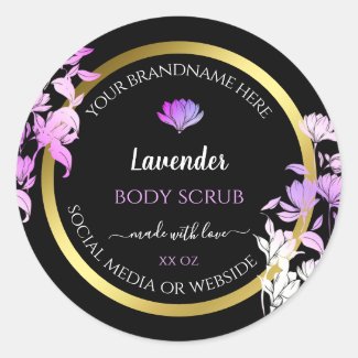 Black Purple Floral Product Packaging Labels Gold