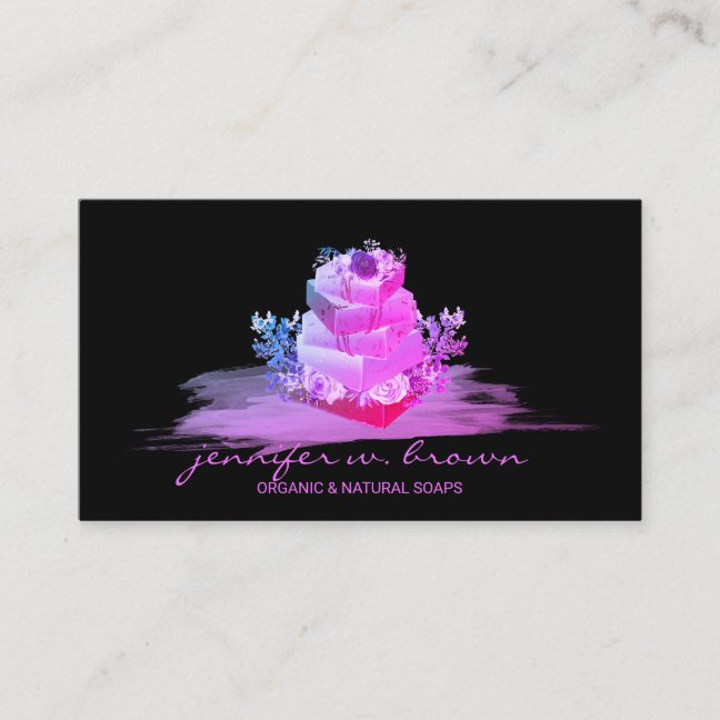 Black Purple Floral Soap Making Business Card