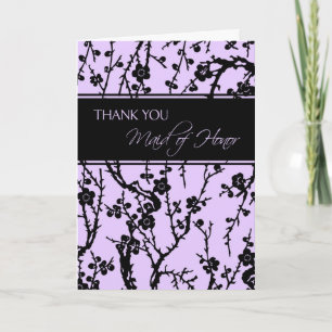 Black & Purple Floral Thank You Maid of Honor Card