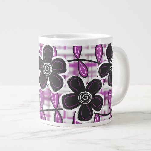 Black  Purple Flowers Jumbo Mug