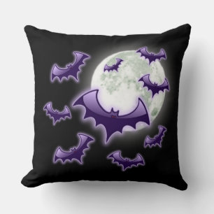 Black & Purple Full Moon Bats Throw Pillow