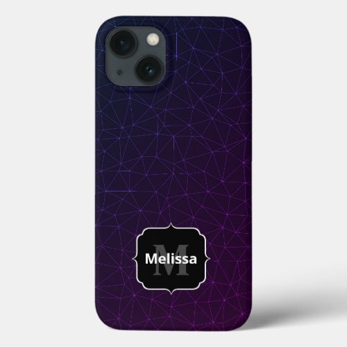 Black purple geometric mesh pattern Monogram iPhone 13 Case