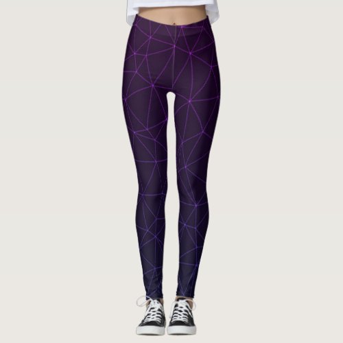 Black purple geometric triangles mesh pattern leggings