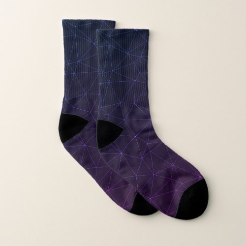 Black purple geometric triangles mesh pattern socks