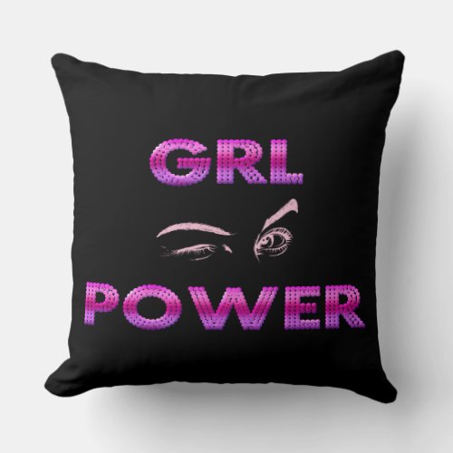 Black Purple Girl Power Throw Pillow