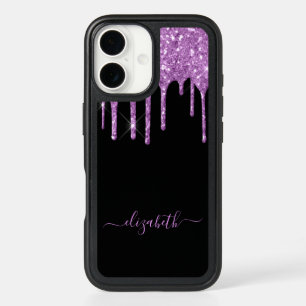 Black purple gitter drips name iPhone 16 case