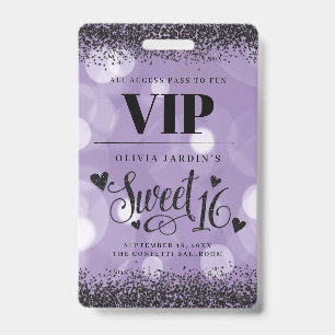 Black & Purple Glam Sweet 16 Badge