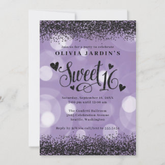 Black & Purple Glam Sweet 16 Invitation