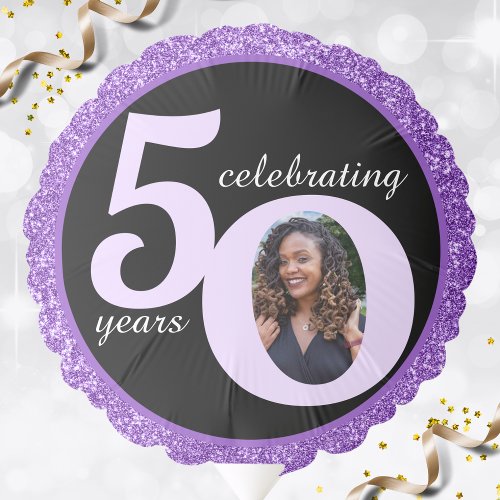 Black Purple Glitter 50 Fifty Years 50th Birthday Balloon