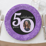 Black Purple Glitter 50 Fifty Years 50th Birthday Paper Plates<br><div class="desc">Black and purple glitter happy birthday paper plate for a 50 year old.  Sparkly glam design great for women.  Customize the age to suit your occasion and add a personal photograph of the recipient.  Great for a 50th anniversary or birthday party decoration for a fiftieth birthday bash.</div>