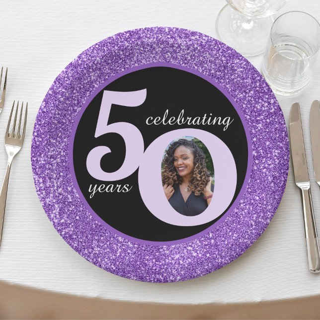 Black Purple Glitter 50 Fifty Years 50th Birthday Paper Plates (Black Purple Glitter 50 Fifty Years 50th Birthday Paper Plates)