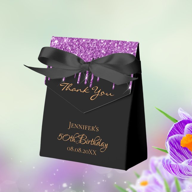 Black purple glitter birthday thank you favor boxes (Creator Uploaded)