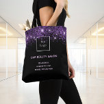 Black purple glitter business logo beauty salon tote bag<br><div class="desc">A stylish black background decorated with purple faux glitter dust.  Personalize and add your business,  company logo,  name and contact information.</div>