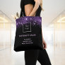 Black purple glitter business logo beauty salon tote bag