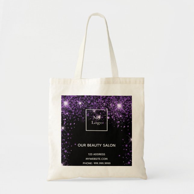 Black purple glitter business logo tote bag (Front)