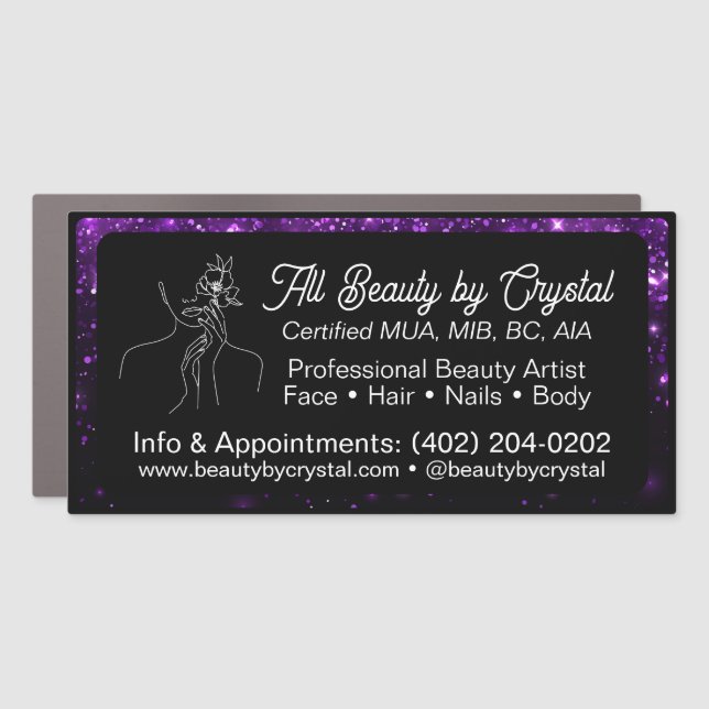 Black & Purple Glitter Business Sign Car Magnet (Front)