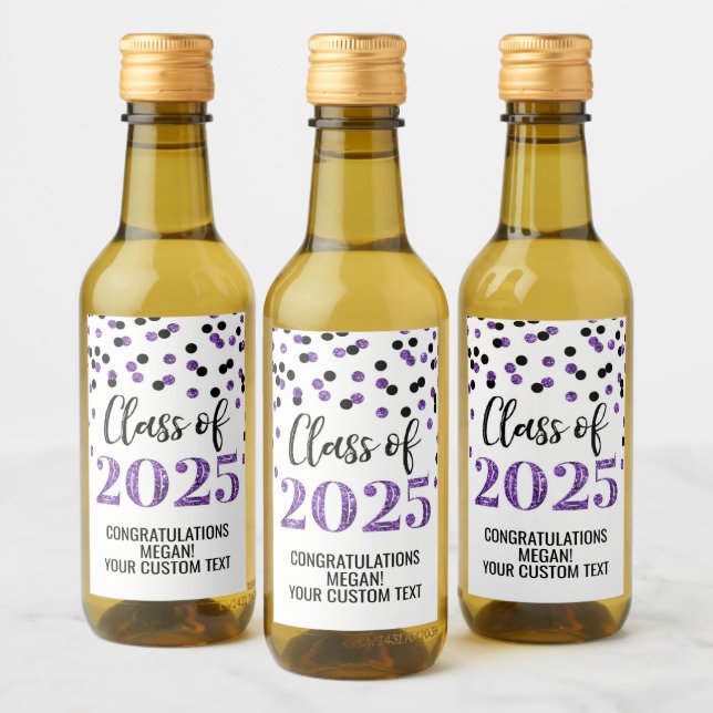 Black Purple Glitter Class of 2025 Graduation Wine Label (Bottles)
