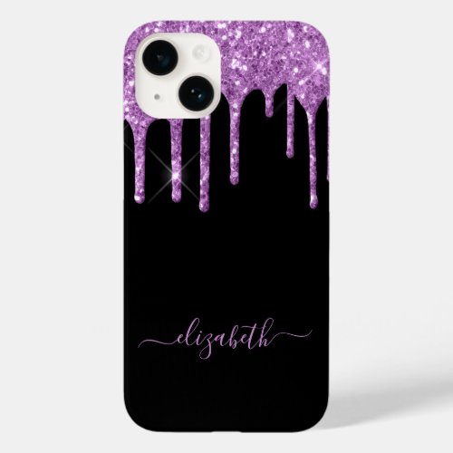 Black purple glitter drips name Case_Mate iPhone 14 case