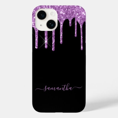 Black purple glitter drips name script Case_Mate iPhone 14 case