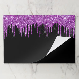 Black purple glitter drips party paper placemat