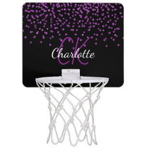 Black purple glitter drops custom monogram name mini basketball hoop