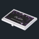 Black purple glitter dust monogram initails name business card case<br><div class="desc">A classic black background. Decorated with purple faux glitter dust.  Personalize and add your first name,  monogram initials and your full name.</div>