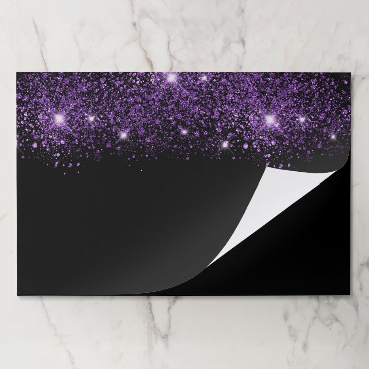 Black purple glitter dust party paper placemat Zazzle