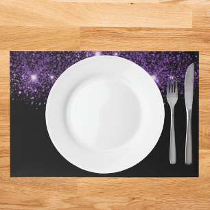 Black purple glitter dust party paper placemat