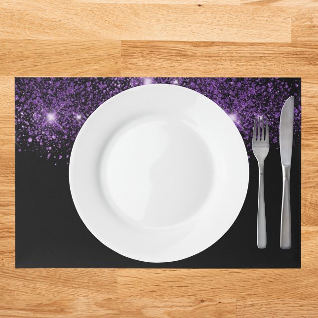 Black purple glitter dust party paper placemat (Creator Uploaded)