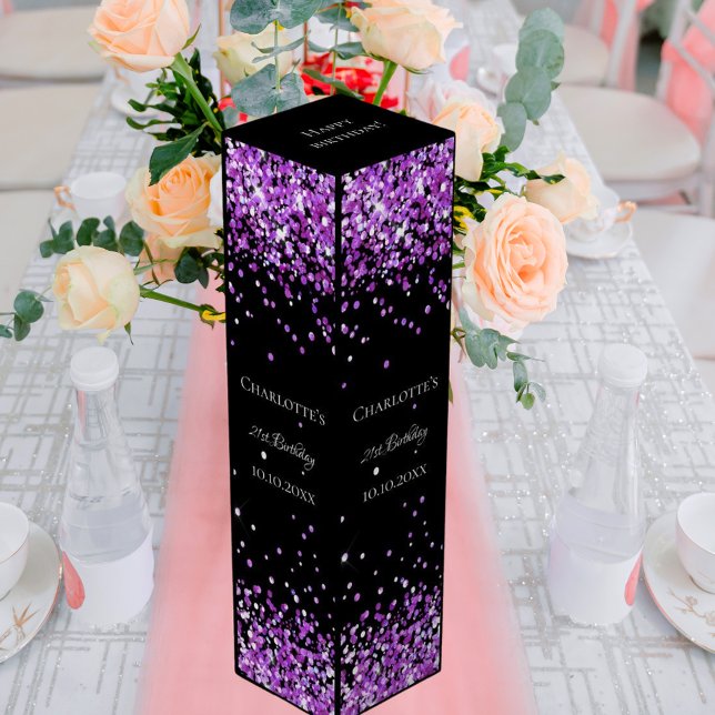 Black purple glitter elegant birthday wine box (Creator Uploaded)