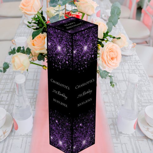 Black purple glitter elegant birthday wine box