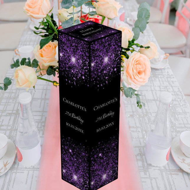 Black purple glitter elegant birthday wine box (Creator Uploaded)