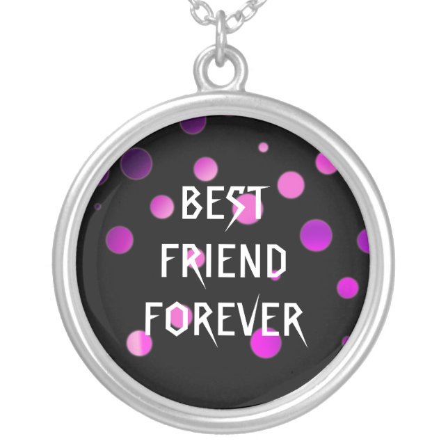 Black Purple Glitter Foil Best Friends Forever Silver Plated Necklace (Front)