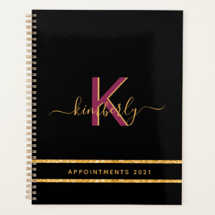 Black purple glitter gold monogram 2026 planner