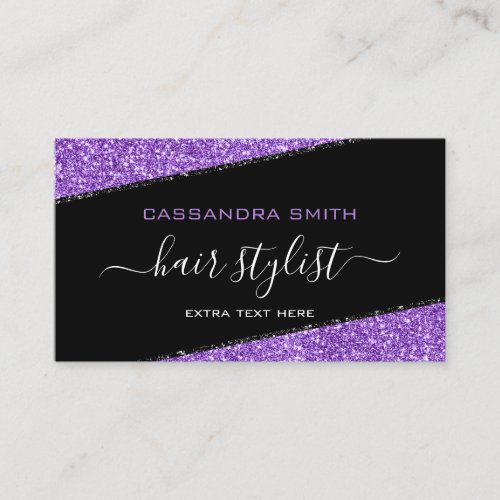 Black  Purple Glitter Hair Stylist Business Card