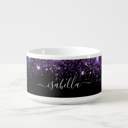 Black purple glitter name script  bowl