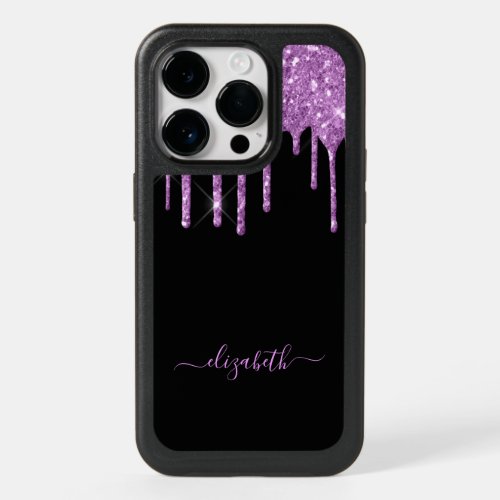 Black purple glitter name script OtterBox iPhone 14 pro case