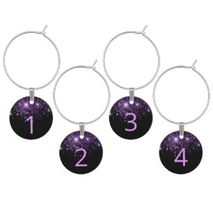 Black purple glitter numbers birthday wine charm