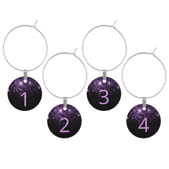 Black purple glitter numbers birthday wine charm (Staggered)
