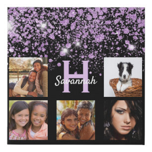 Black purple glitter photo collage faux canvas print
