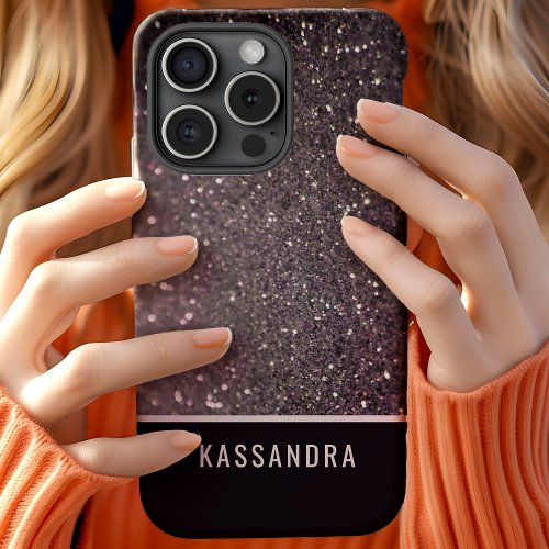 Black Purple Glitter Sparkle Girly Glam Custom iPhone 15 Case