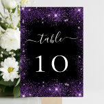 Black purple glitter sparkle wedding table number<br><div class="desc">A black background decorated with purple faux sparkles.  White text.
  

Personalize and add your table numbers.  Add your numbers one by one.</div>