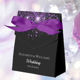 Black purple glitter thank you wedding favor boxes