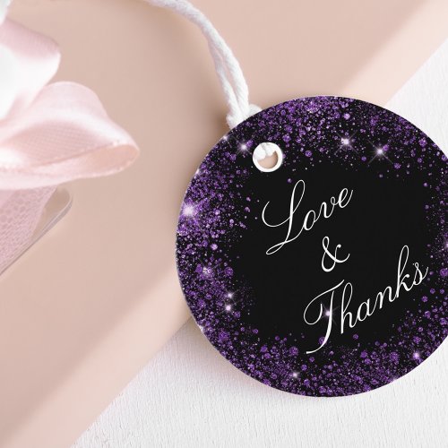 Black purple glitter thank you wedding favor tags