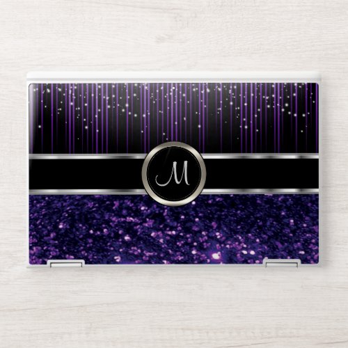 Black  Purple Glitter with Starlight _ Monogram  HP Laptop Skin